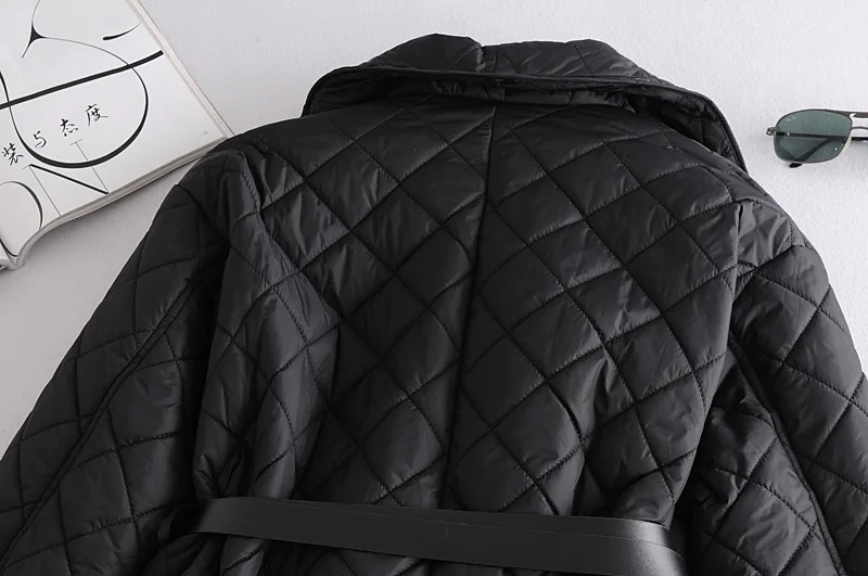 

Women Long Warm Padded Coat Winter 2020 New Fashion Belt Quilting Black Outerwear
