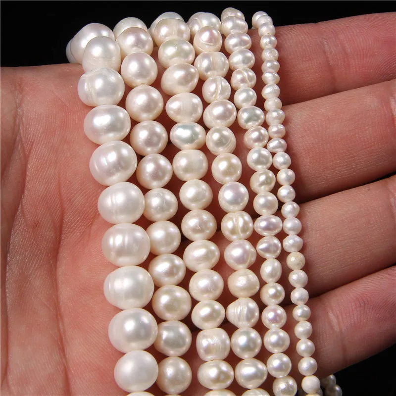 

3-9mm White Natural Pearls Beads Potato Round Freshwater Pearl Loose Beads For Jewelry Making DIY Bracelet Necklace 14" Strand