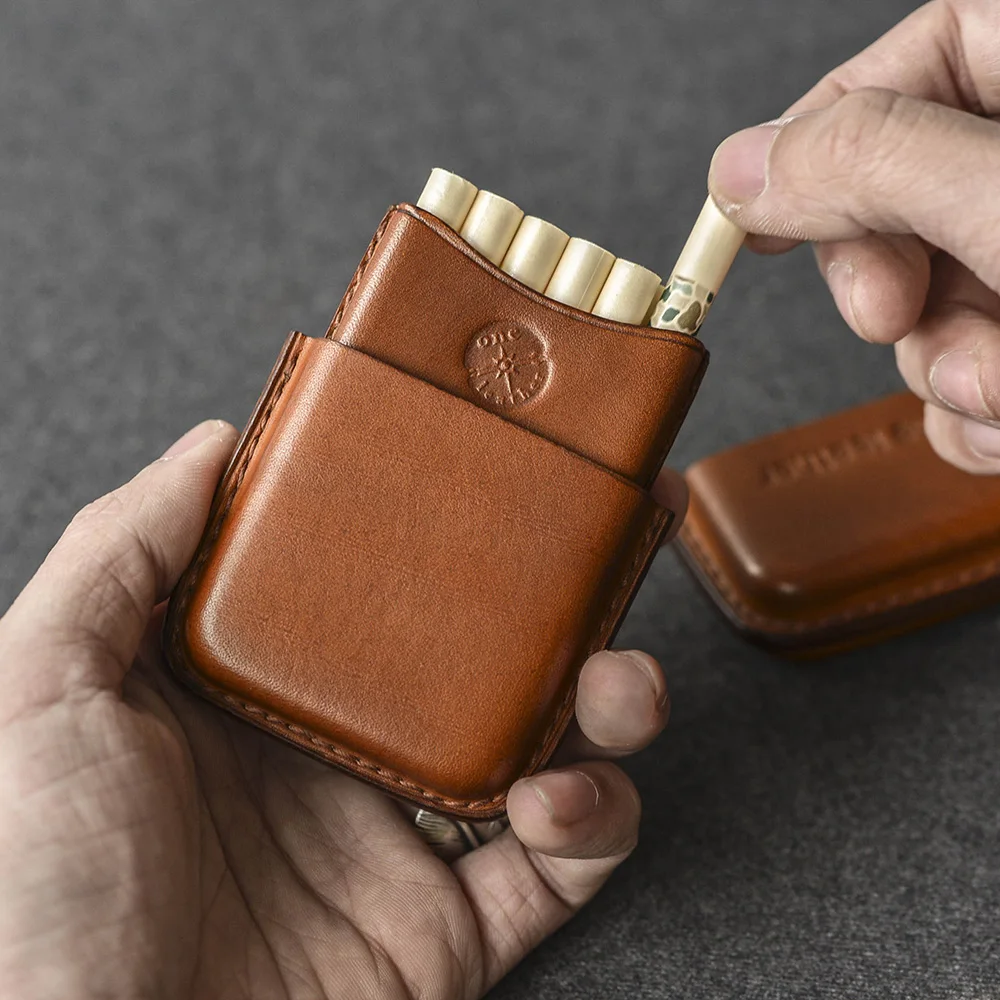 Brown Одна кожаная коробка для сигарет, Мужской подарочный чехол для сигарет, мужские подарки, чехол для сигарет, чехол для табака, кожаный чехол для овощей - Цвет: Brown
