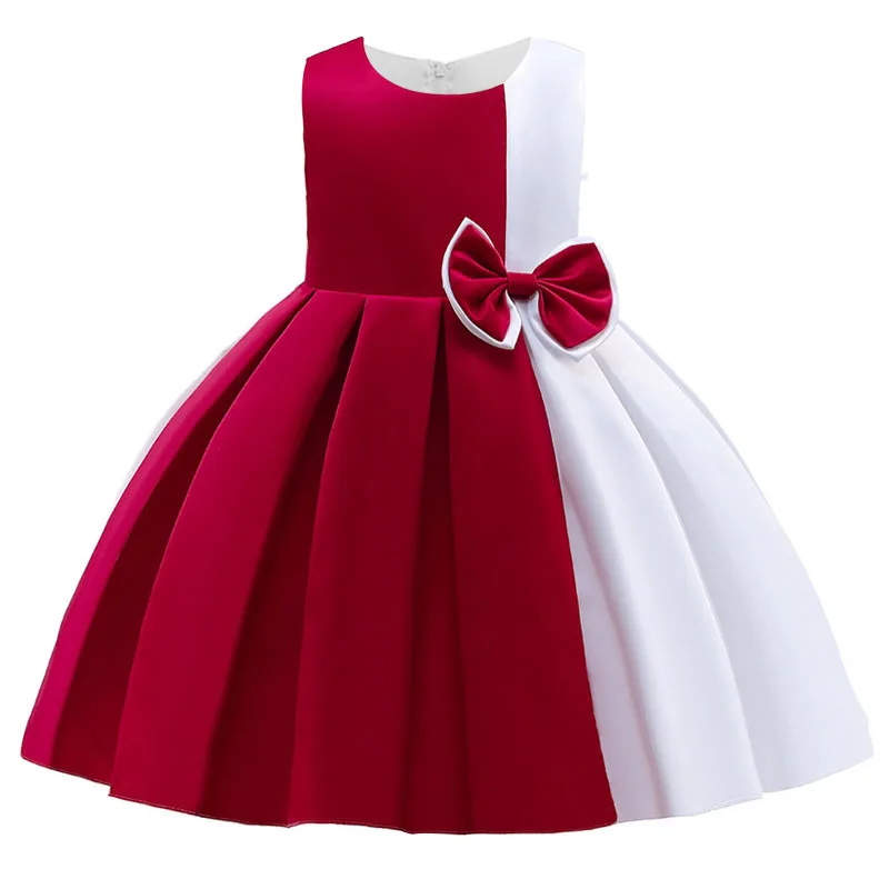 Elegant Girls Bow Lace Puff Princess Dress Girl Wedding Birthday Party Ball Gown For Children Stage Show Costumes | Детская одежда и