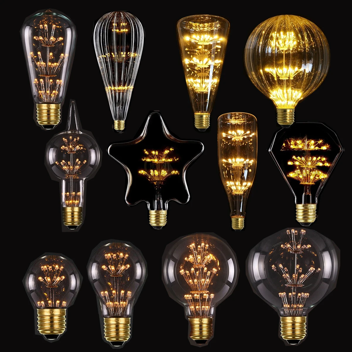 LED Edison Vintage Starry Sky Lamp Heart Bottle Retro Led Firework Non Dimmable Bulbs Home Christmas Decoration Club Lights