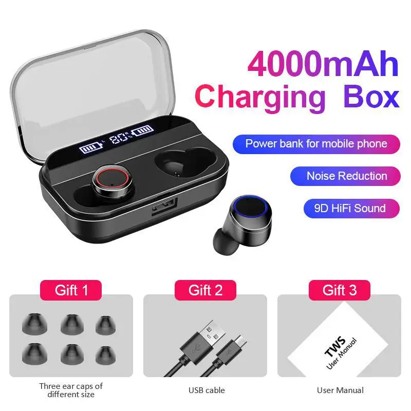 

In-ear LED display wireless headset Bluetooth V5.0 sports wireless stereo headset HiFi headset with microphone