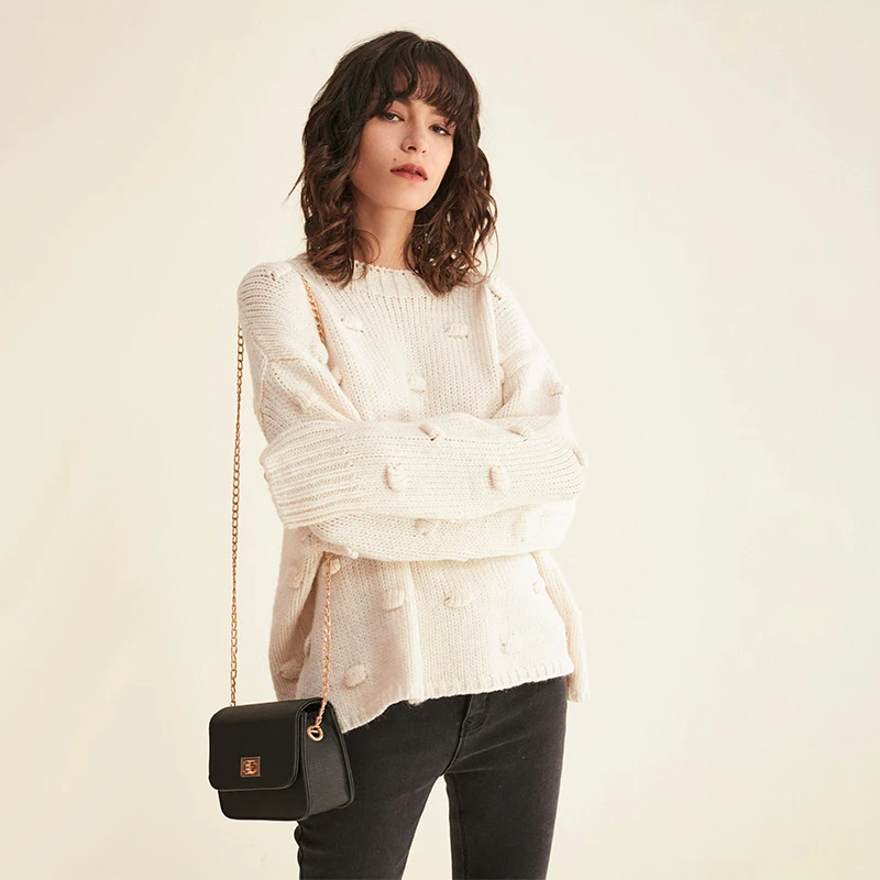 CMAZ Оригинальный красивый теплый вязанный мягкий свитер оверсайз с полукруглым