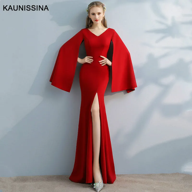 KAUNISSINA вечернее платье русалки осень-зима Платья для вечеринок бордовый