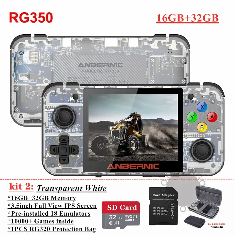 Transparent W 48GB HEYNOW RG350 Linux система Ретро игровая консоль 3,5 дюймов ips экран RG 350 портативный игровой плеер 32G/64G карта 10000+ игровой 16 эмулятор - Цвет: Transparent W 48GB
