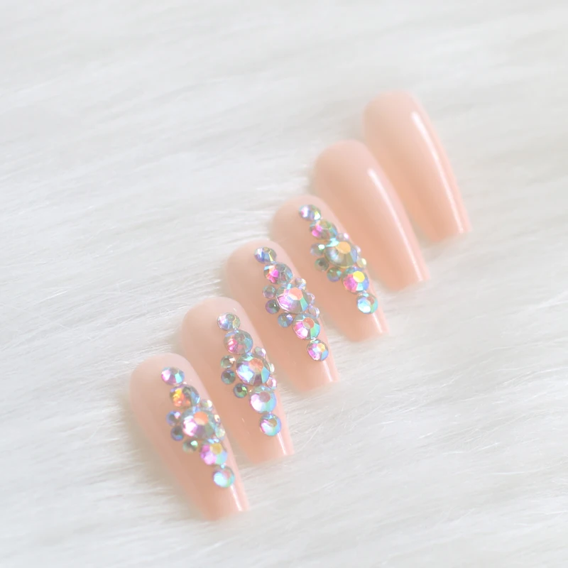 24 шт. новейшие Яркие длинные накладные ногти ручной работы с кристаллами и