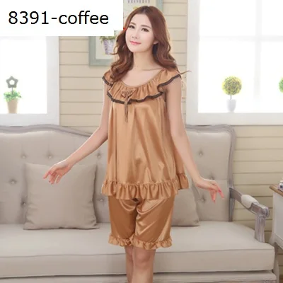 8391-coffee Новинка, женские летние пижамы и шорты, костюм большого размера, можно носить 100 кг, три вида воротников разных стилей S68 - Цвет: 8391-coffee