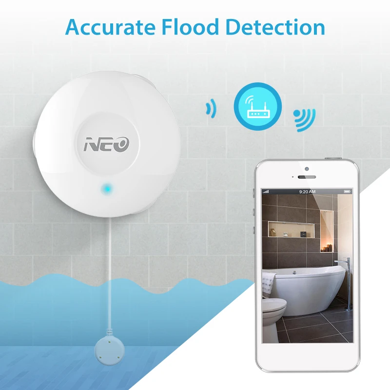 

NAS-WS02Z Smart Water Leak Alarm Sensor Z wave Plus Water Flood Leakage Sensor With Remote Probe Water Resistant Smart Sensor