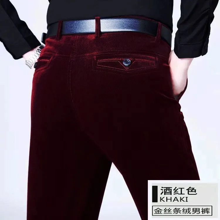 

Men Corduroy Pants Canister Loose Pants Male High Waist Lightweight Water-Resistant Sweatpants Long Trousers