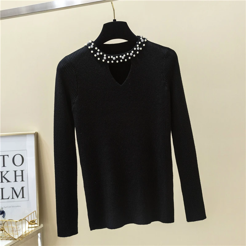 Женский осенне-весенний вязаный свитер с круглым вырезом и длинными рукавами |