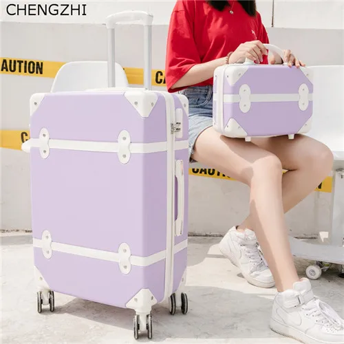 a set CHENGZHI 2" 22" 2" 26 дюймов корейский Ретро девушки на колёсиках Spinner ABS студентов Дорожный чемодан наборы женщин пароль чемодан - Цвет: a set