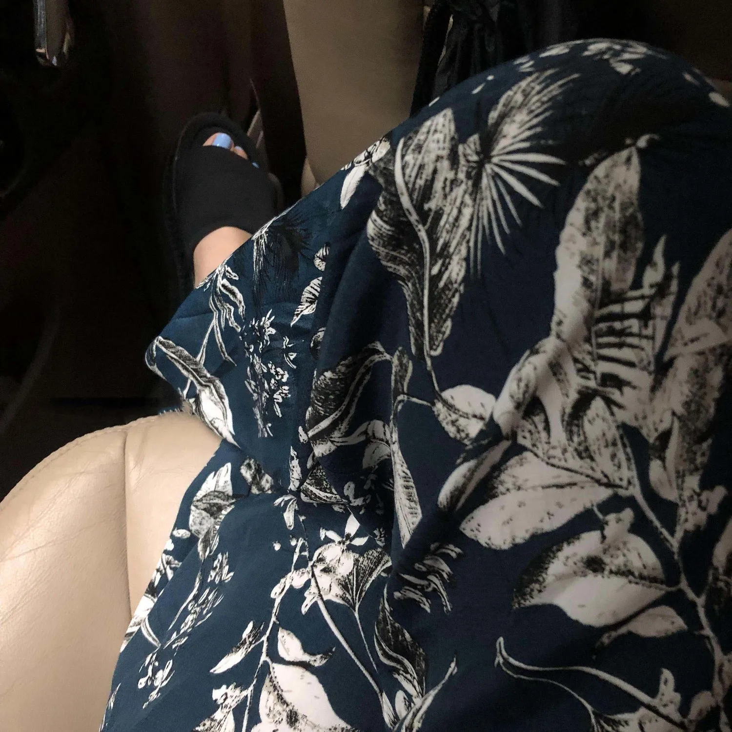 

Women Floral Wide Leg Pants Fresh Blue Soft Baggy Summer Trousers Full-length High Waist Retro Females Capris Beach-wear Casual