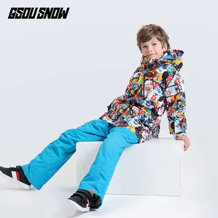 Детский лыжный костюм лыжная куртка и штаны для мальчиков водонепроницаемый