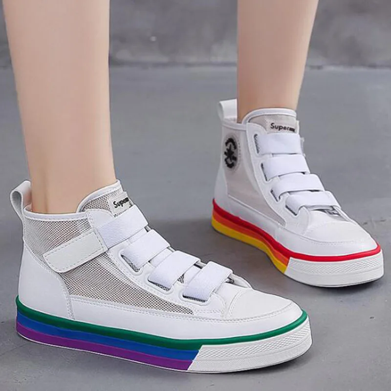 Новинка парусиновая женская обувь с сетчатой поверхностью Высокая удобная