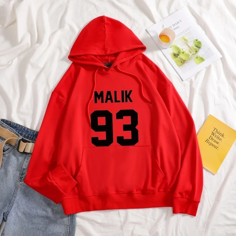 

New 2020 fashion MALIK 93 Letter print hoodies Long Sleeve unisex hooded hoodies Casual Pure Color drawcord hoodies