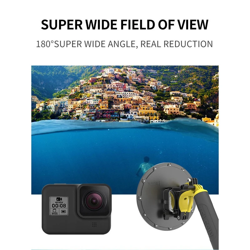 

TELESIN Dome Port 30M Waterproof Diving Cover Housing Case 6 Inch Floating Handle Trigger for GoPro Hero 8 Camera Accessories