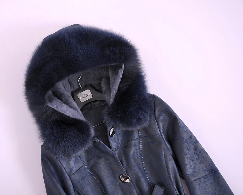 Толстая теплая шуба с длинным рукавом супер большой Лисий меховой воротник овчина пальто для женщин