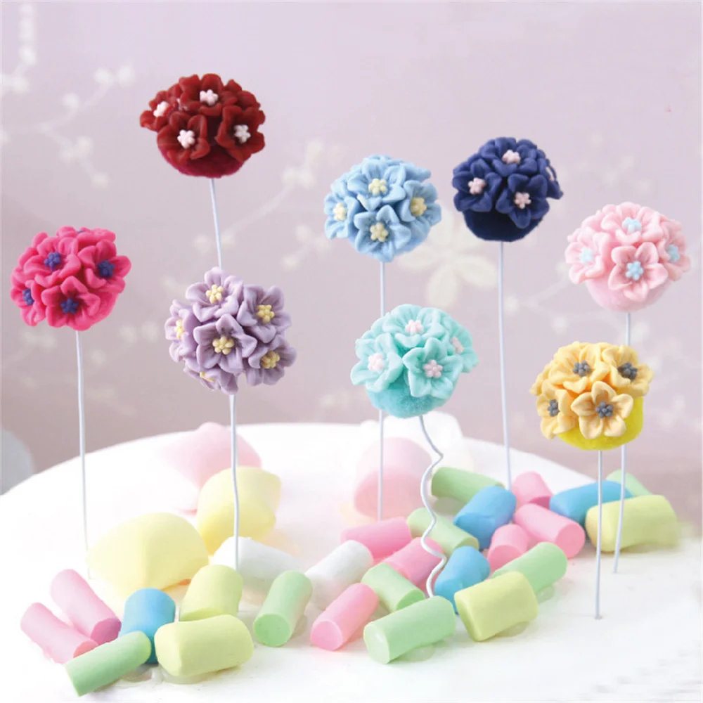 Flower Hair Ball Korean Cake Topper Dessert Table Cupcake Baking Supplies