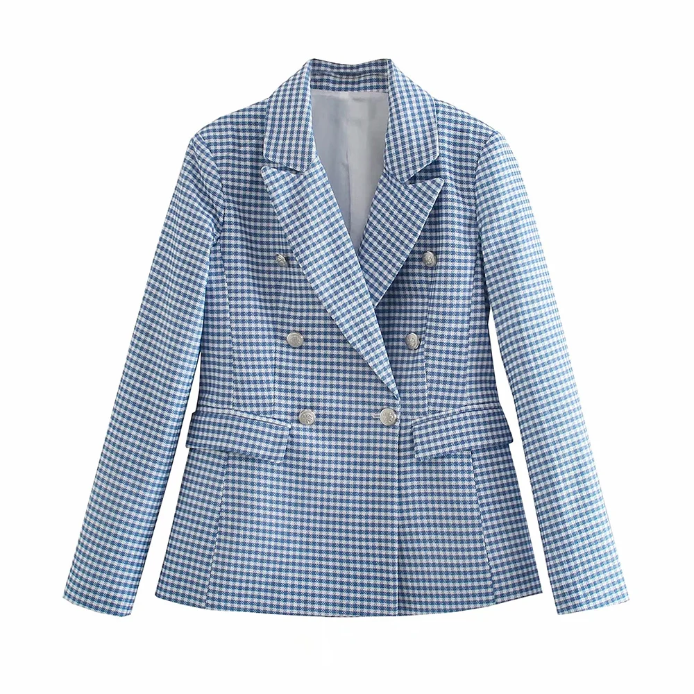 

ZA Spring New Women's Clothing Houndstooth Casual Suit Jacket + Button High Waist Casual Bermuda Shorts