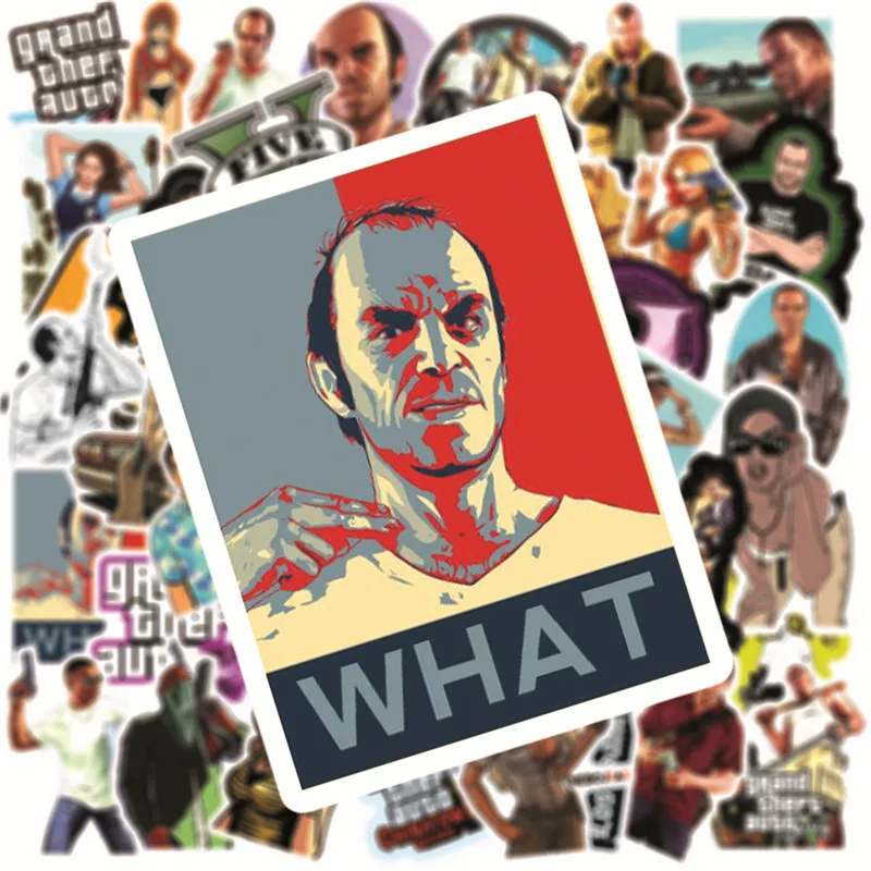 103050pcs grand theft auto adventure gta5 game stickers waterproof luggage guitar skateboard graffiti sticker decal kid toy free global shipping