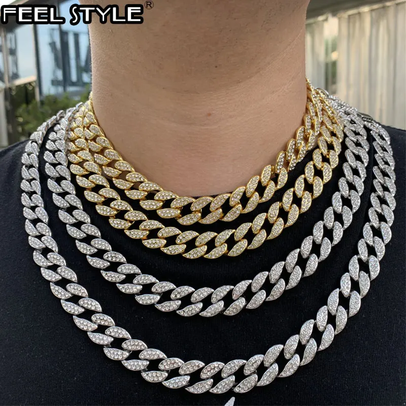 Мужская цепочка в стиле хип хоп ожерелье из кубинского снаряжения 15 мм стразы с