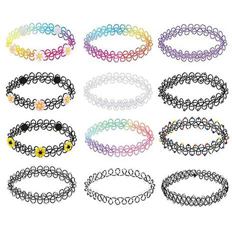 12 шт Новая мода черный стрейч Чокер Ожерелье эластичный чокер для женщин