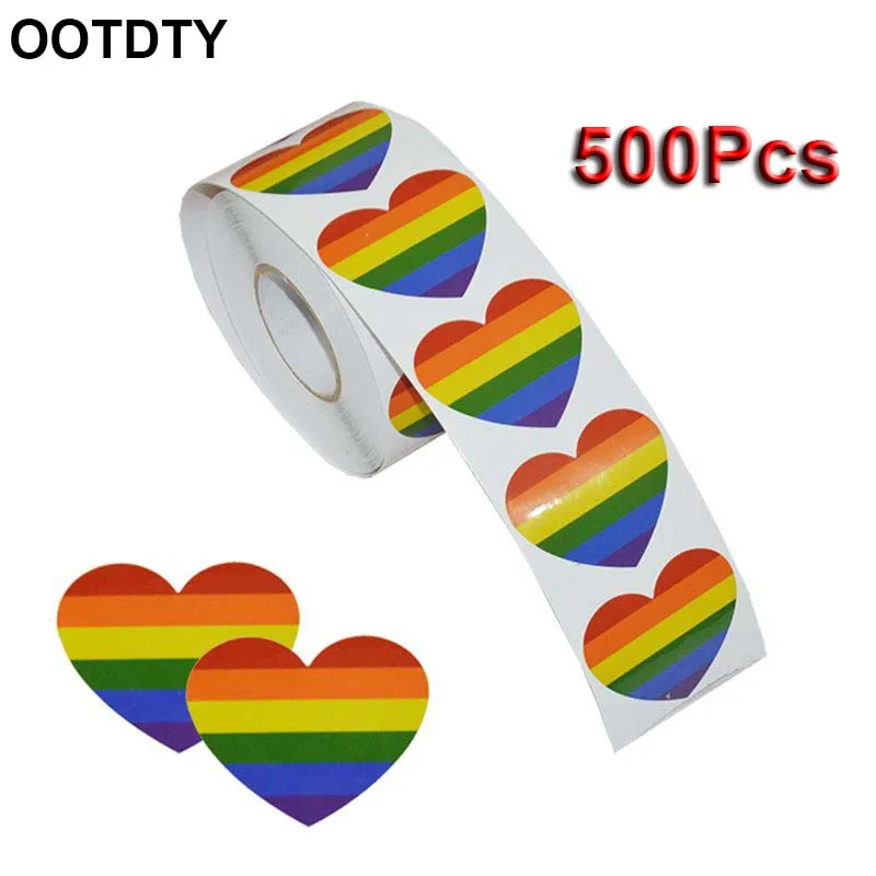 

500 Pieces Gay Pride Rainbow Stickers on a Roll, Support LGBT Causes, Heart Shaped (Heart)