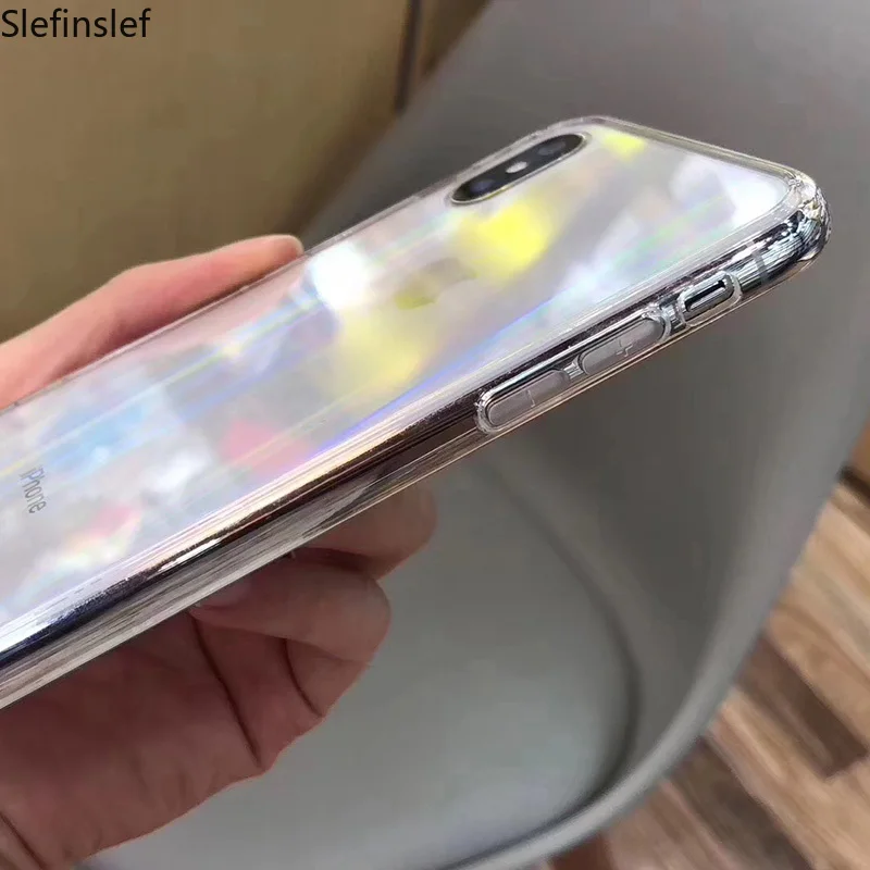 Градиентные радужные чехлы для iPhone X прозрачный мягкий лазерный чехол XS Max XR