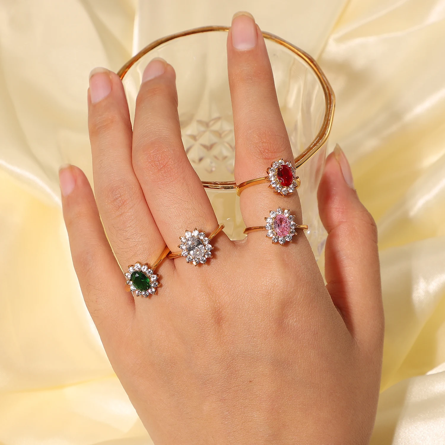 Женское ювелирное изделие квадратное кольцо с бриллиантом 18k золото нержавеющая