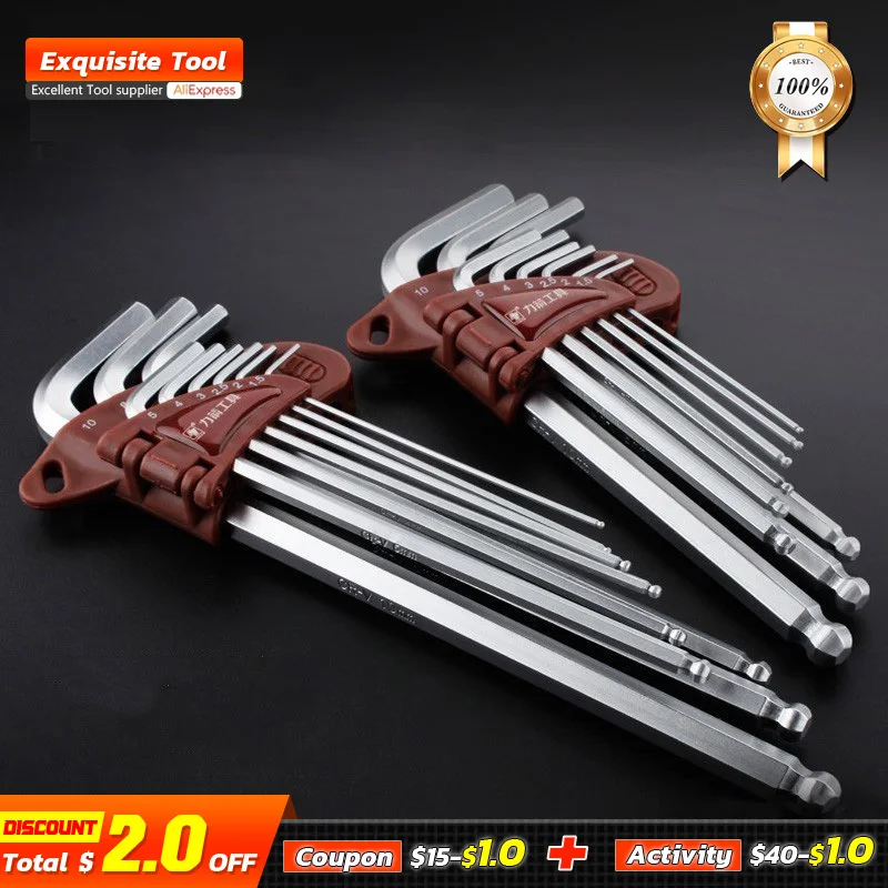 

LIJIAN 9pcs 1.5mm - 10mm Hexagon Allen Key Wrench Tools set Matte Chrome Ball End Spanner set Screwdriver Set Tool Kit