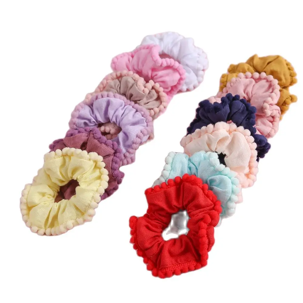 Cotton Baby Scrunchies Handmade Elastic Princess Hair Bands Ponytail Holder Pompom Baby Headband Child Kids Hair Accessories