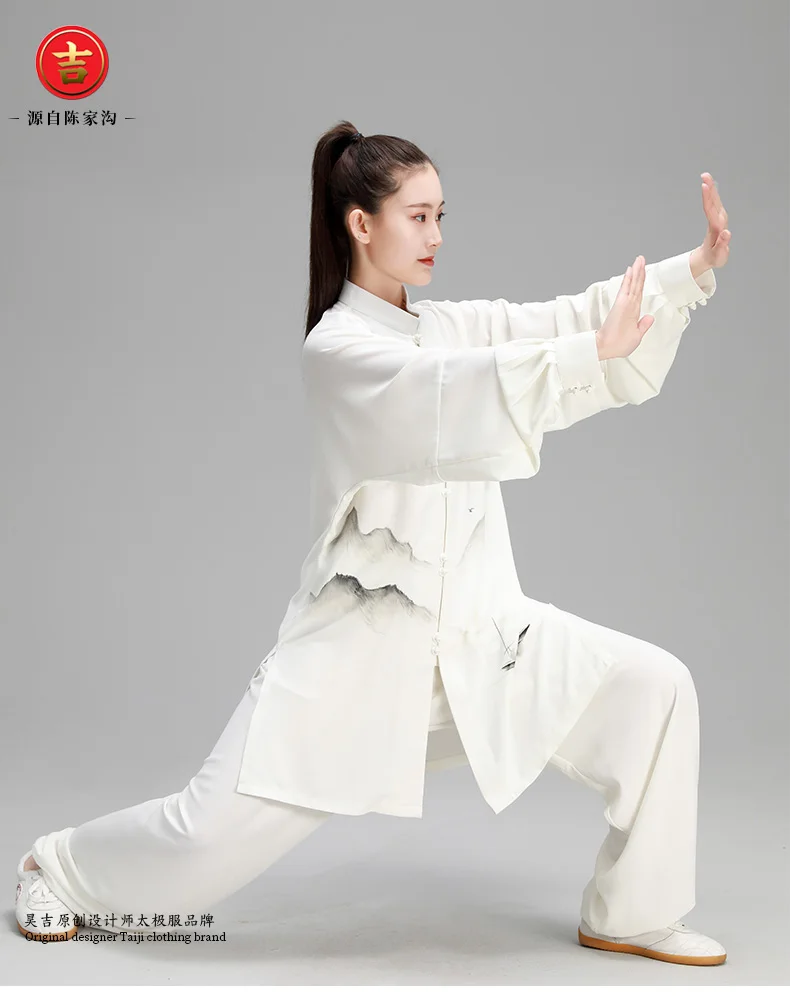 Женский Hanfu Taiji наборы одежды костюм Тан кунг-фу изысканный элегантный тай-чи из трех предметов одежды боевых искусств шаль чернильная живопись