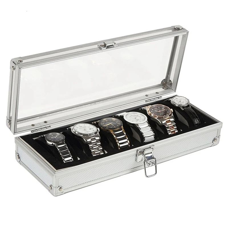 

6 Slots Watch Holder Storage Box Aluminium Watch Collection Box Rectangle Watch Organizer Cabinet коробка для часов Gift Box