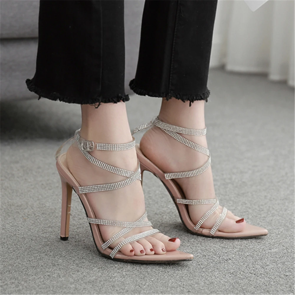 Босоножки женские на высоком каблуке 12 см серебристые сандалии с ремешком и