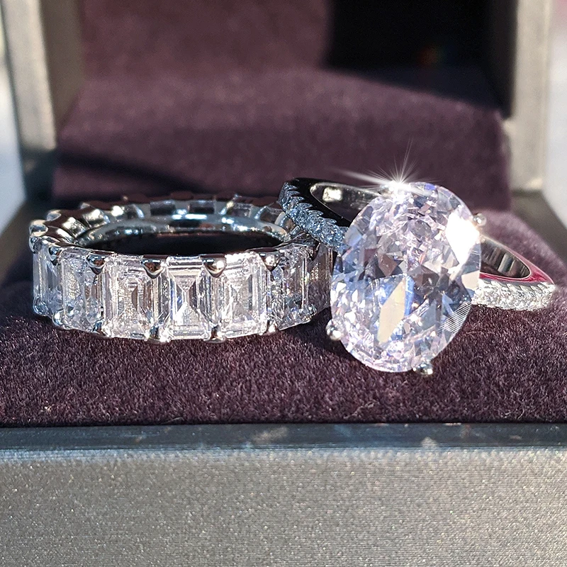 Женский комплект колец из серебра 2021 пробы овальное Ювелирное Украшение Подарок