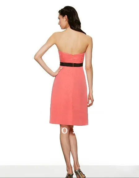 

free shipping chiffon knee length A-line sweetheart custom open back empire waist black grossgrain ribbon sash Bridesmaid Dress