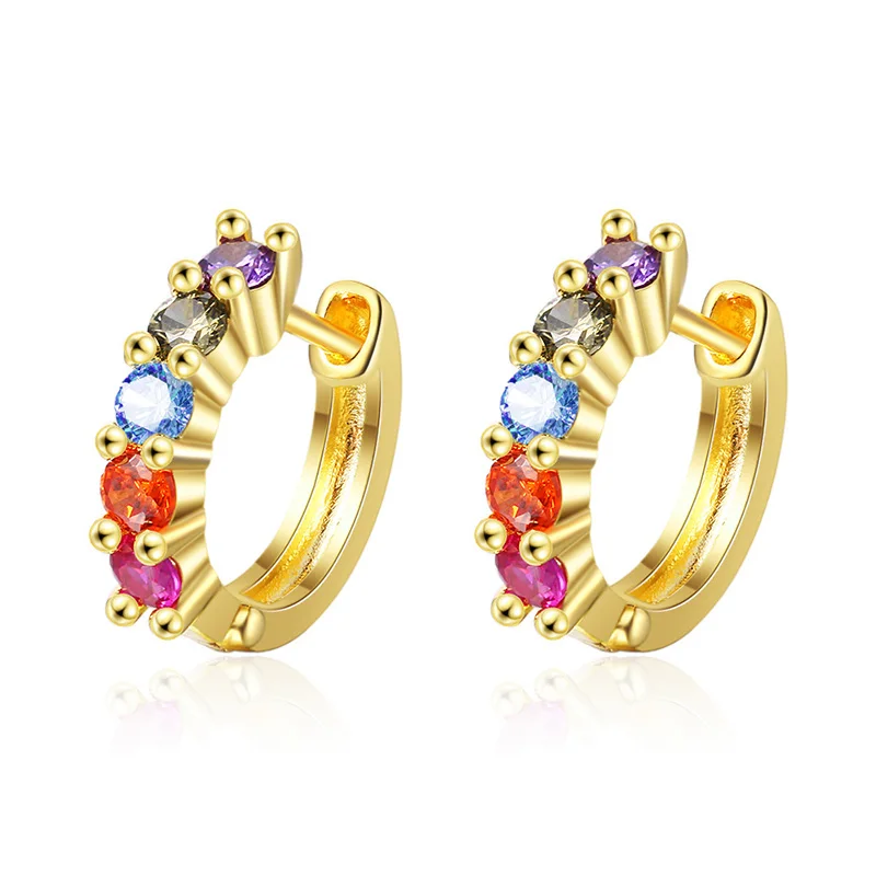 

Girls' Lovely Colorful Hoop Earrings Bohemia Multicolor Crystal Zirconia Stone Stud Huggies Minimal Charming Piercing Earrings