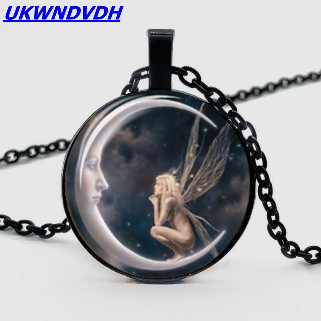 

Moon Angel Necklace Bump Glass Pendant Retro Style Fashion Men and Women Chain