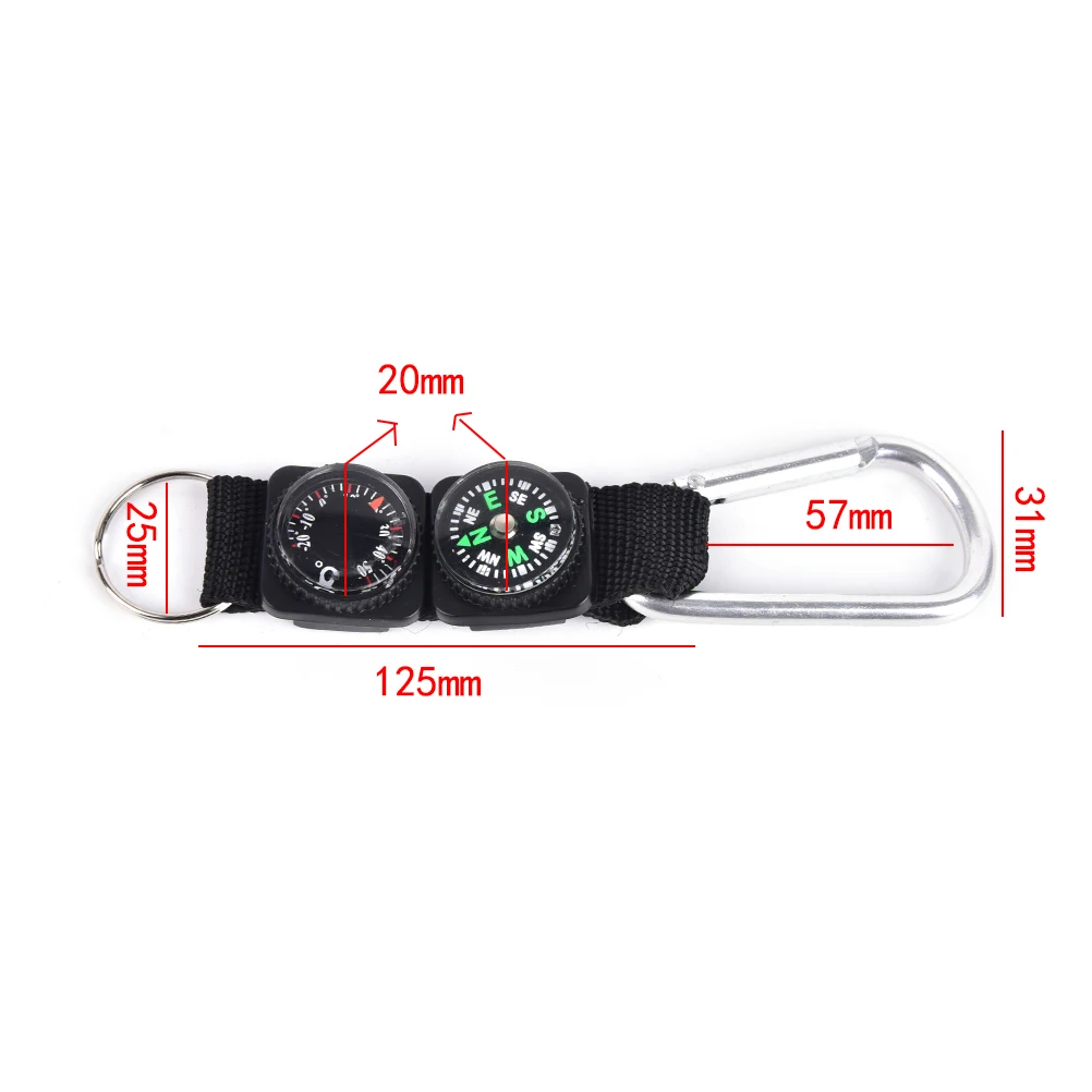 Multifunction 3 In 1 Compass for Camping Climbing Hiking Mini Carabiner Keychain Thermometer Hanger Key Ring Lanyard | Спорт и