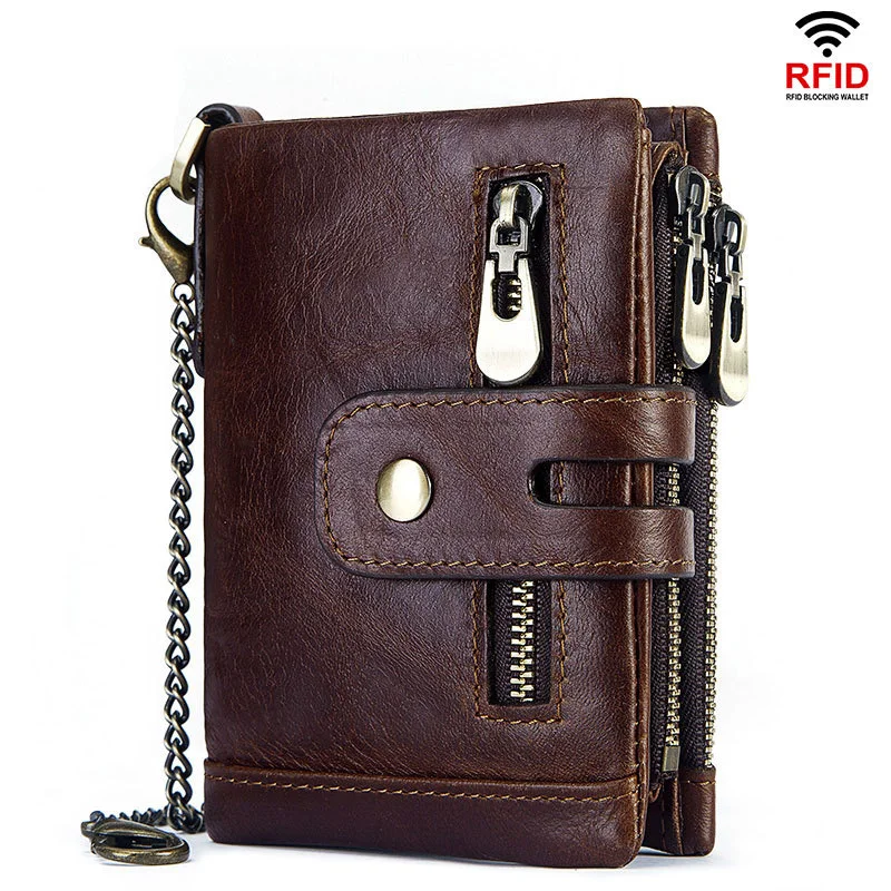 

Fashion Men's Large Capacity Top Layer Leather Wallet Retro Card Holder Money Clip Men Gift Rfid Anti-Theft Wallets With Zipper