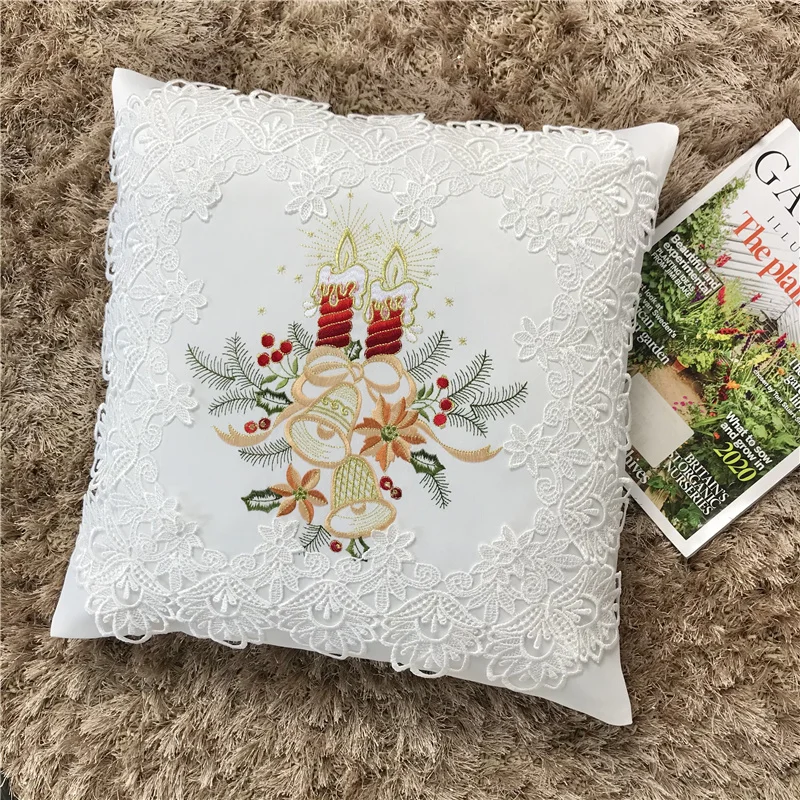 

Merry Christmas Embroidery Cushion Cover 45cm Pillowcase New Year Decorations For Home Party Hotel Washable Xmas Holiday