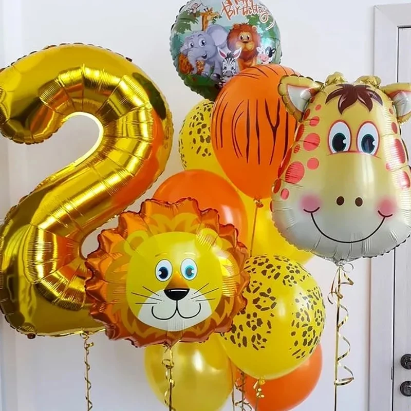 

12pcs Jungle Animal Balloon Tiger Lion Deer 32inch Gold Number Foil Ballon Baby Shower Safari Zoo Theme Birthday Party Decor