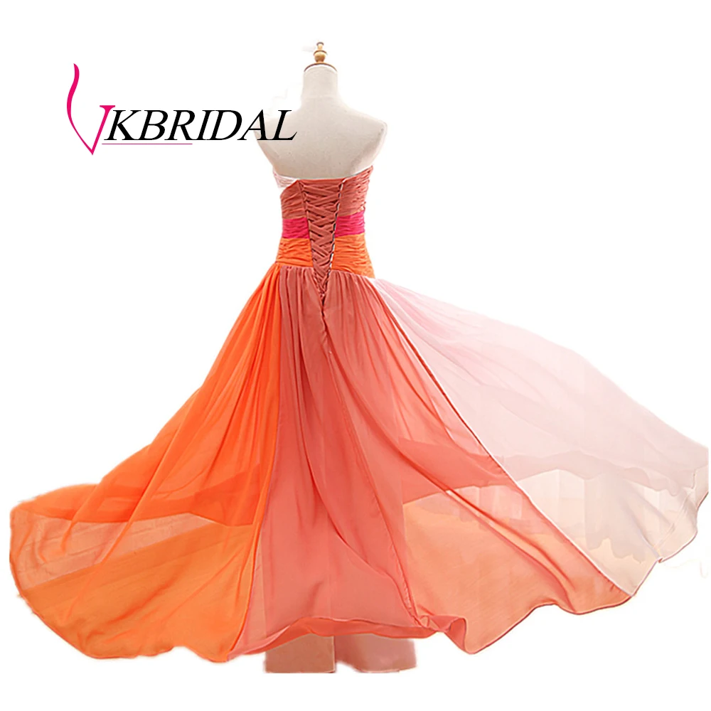 Женское длинное платье невесты VKBRIDAL синее шифоновое плиссированное с
