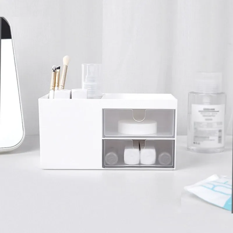 

Storage Box Plastic Makeup Organizer Desktop Cotton Swabs Stick Storage Brush Drawer Case Cosmetic Organizer student Stationery