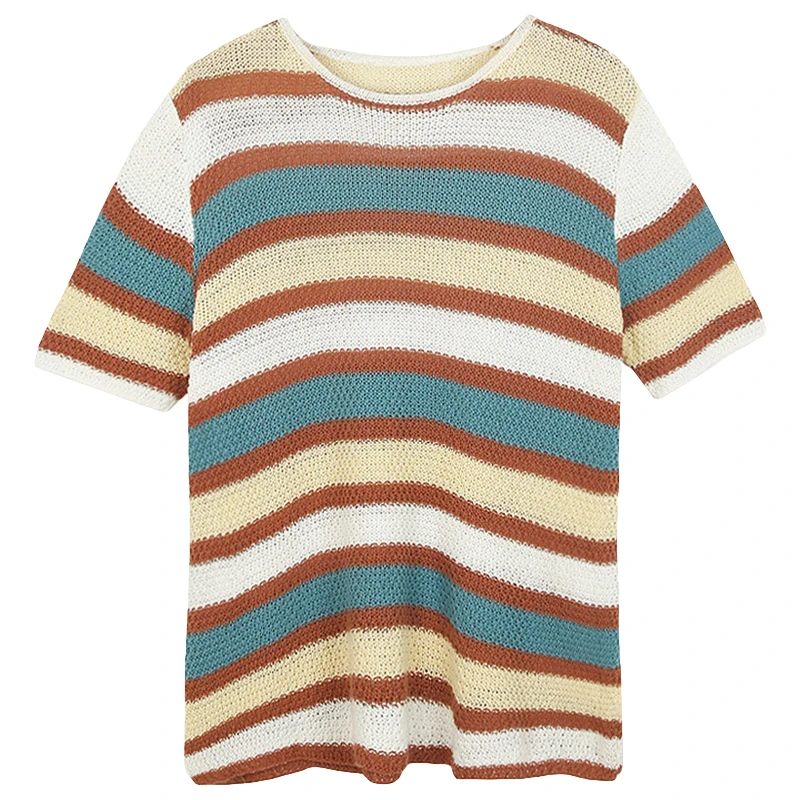 

Striped Short-Sleeved T-shirt for Women Summer 2021 New Korean Style Versatile Loose Half-Sleeve T-shirt for Students Elegant