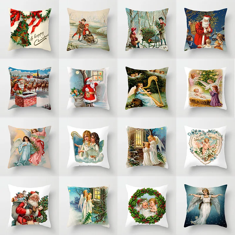 

New Christmas Angel, Santa Claus Peach Pillowcase, Holiday Home Decoration Sofa Cushion Set 45*45cm(no Pillow Core, Side Design)
