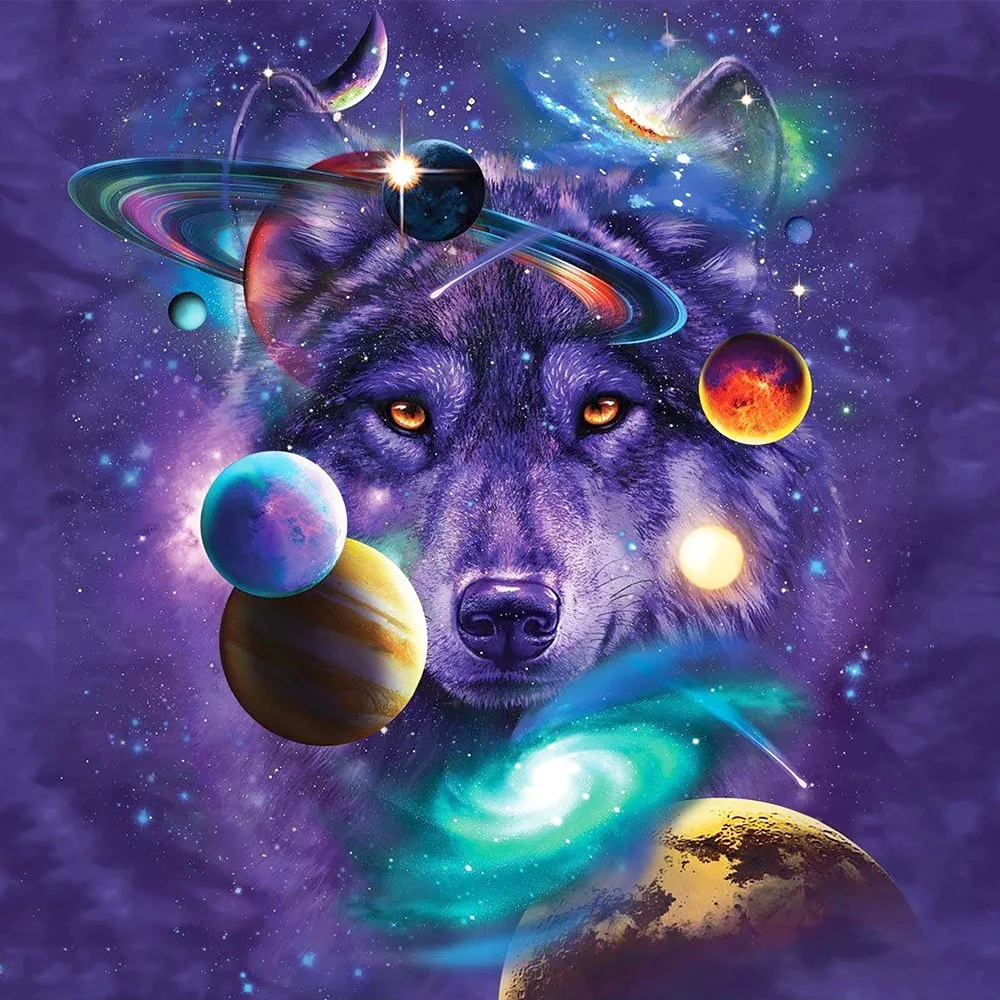 

5D Diy Diamond Painting galaxy wolf pattern Set Full Round Drill Diamond Embroidery Mosaic Cross Stitch Kit Home Decoration