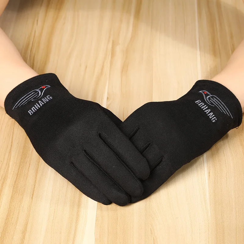

Korean Embroidered Suede Touch Screen Gloves For Women Autumn Winter Warm Plush Men Women Driving Glove