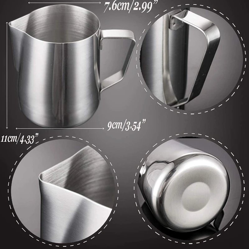 

Stainless Steel Milk Frothing Pitcher 20Oz Coffee Shaker Duster Sugar Powder Cocoa Sifter with Cappuccino Coffee Stencil