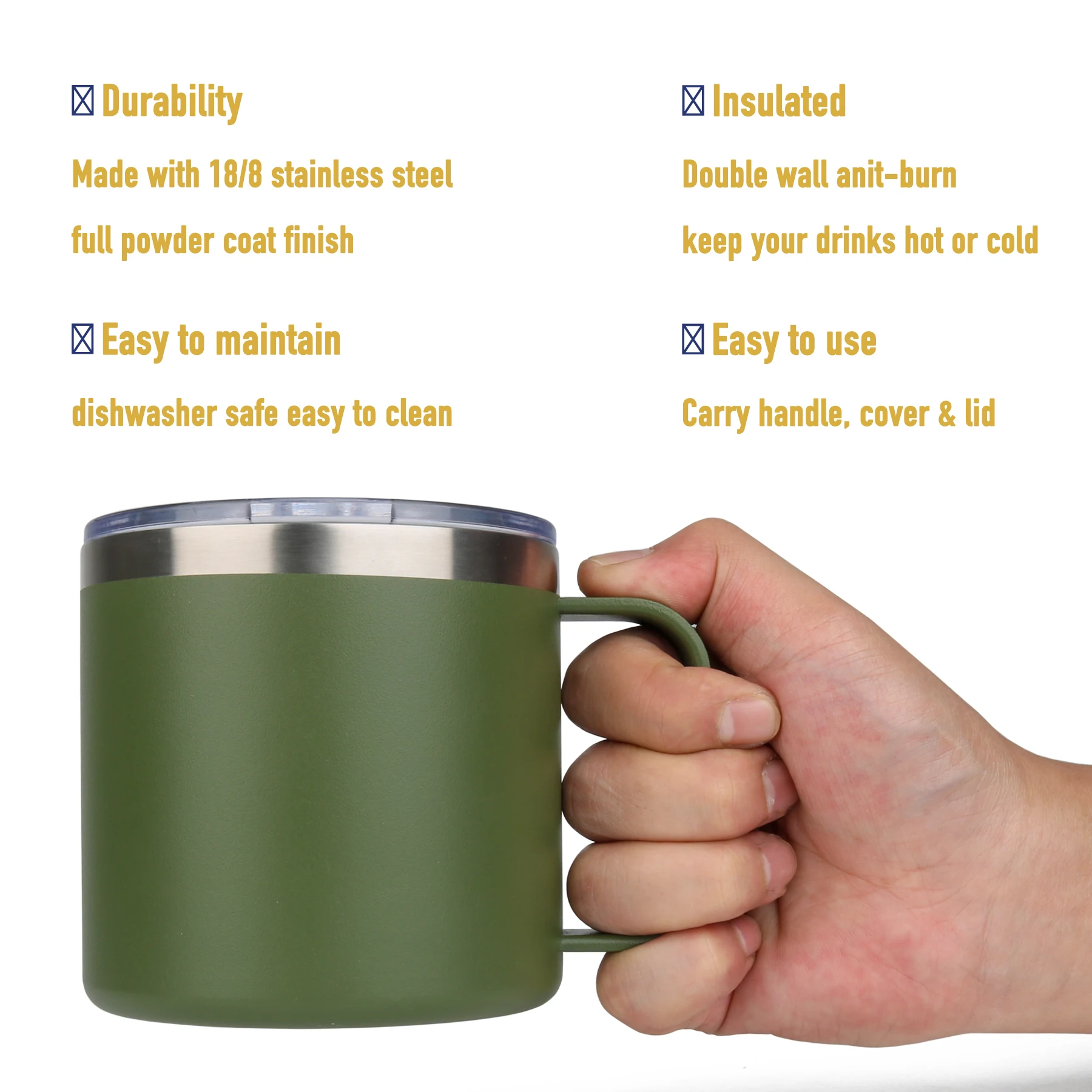 NexLand MG1 14OZ Insulated Camping Mug with Lid and Handle Vacuum Stainless Steel Coffee Cup 400ml | Спорт и развлечения